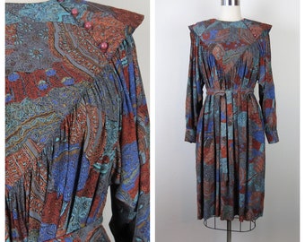 Vintage 1980s dress avant garde balloon sleeves tent dress kaftan caftan paisley abstract boho