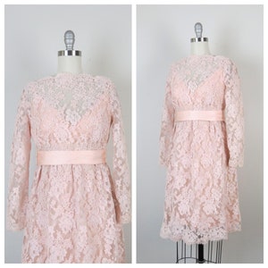 vintage 1960s lace cocktail dress, mini, pink, chantilly lace, alternative wedding dress, size xs