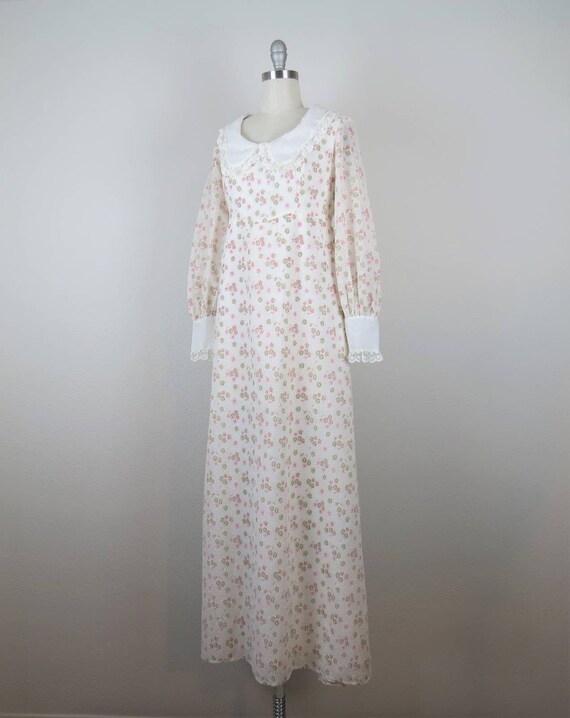 Vintage 1970s maxi length prairie dress, flocked … - image 6