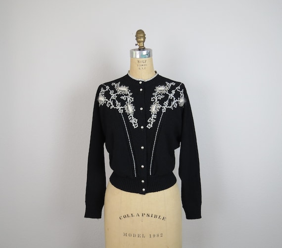vintage 1950s hand beaded cardigan sweater size me
