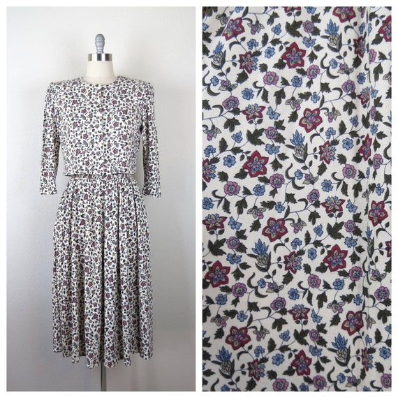 Vintage 1980s floral dress set 2 piece skirt and … - image 1
