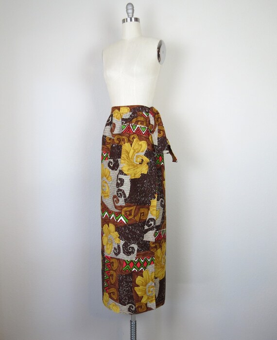 Vintage 1970s Hawaiian Barkcloth maxi skirt cotto… - image 4