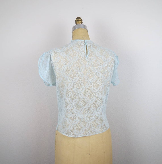 Vintage 1940s sheer lace blouse shell light blue … - image 3