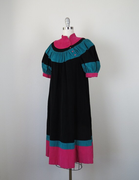 Vintage 1970s dress color block corduroy cotton 1… - image 5