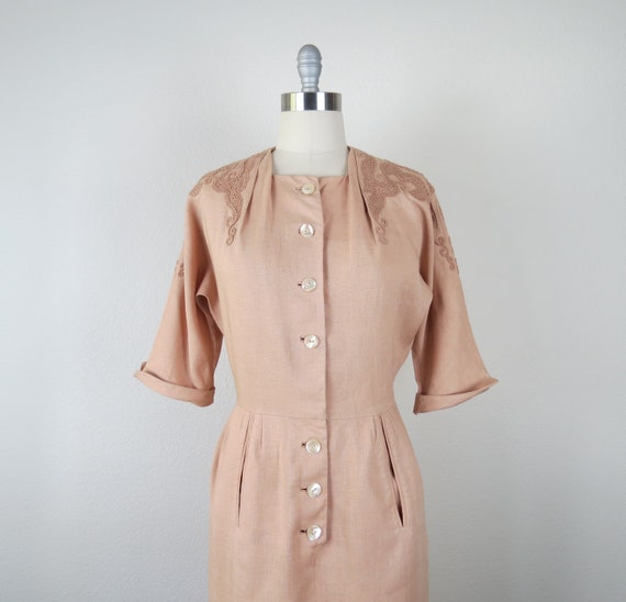 Vintage 1950s dress, embroidered, Moygashel linen… - image 3