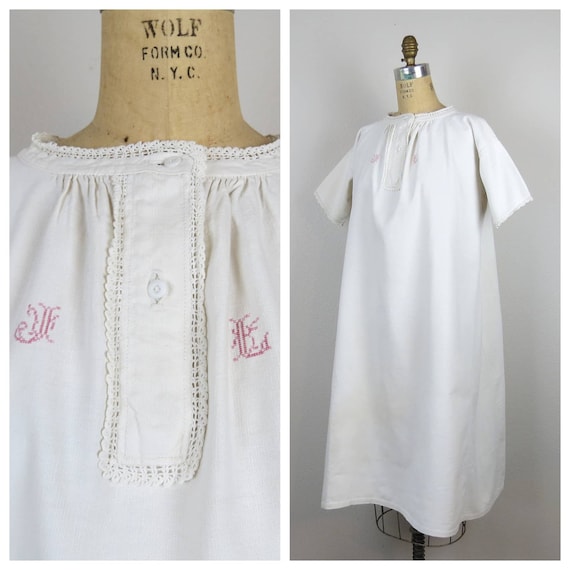 Antique linen chemise night dress shift French emb