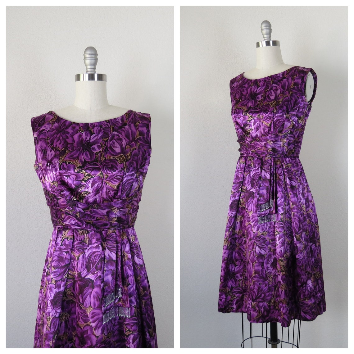 Vintage 60s 1960s vintage silk floral dress hand beaded Etsy