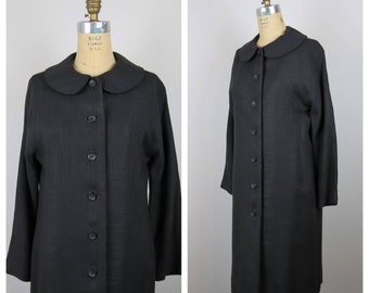 Vintage 1950s coat, duster, jacket, linen, peter pan collar, lightweight, small