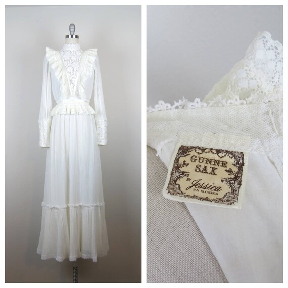 Vintage 1970s Gunne Sax dress maxi high neck ruff… - image 1