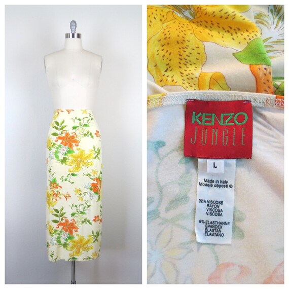 Vintage Y2K Kenzo Jungle floral maxi skirt stretc… - image 1