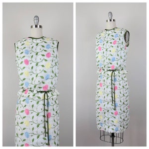 Vintage 1960s embroidered dress, 2 piece set, skirt and matching top, floral