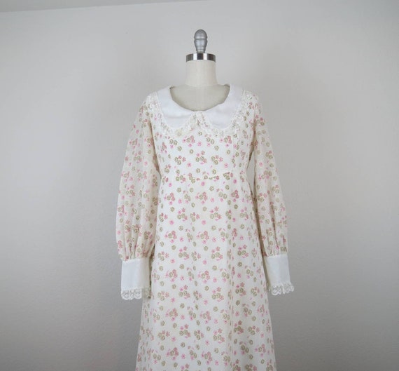 Vintage 1970s maxi length prairie dress, flocked … - image 3