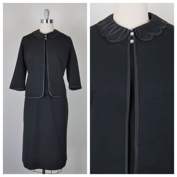 vintage 1960s wool knit 3 piece skirt suit size XL