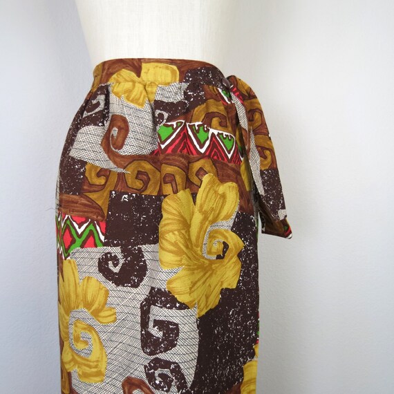 Vintage 1970s Hawaiian Barkcloth maxi skirt cotto… - image 3