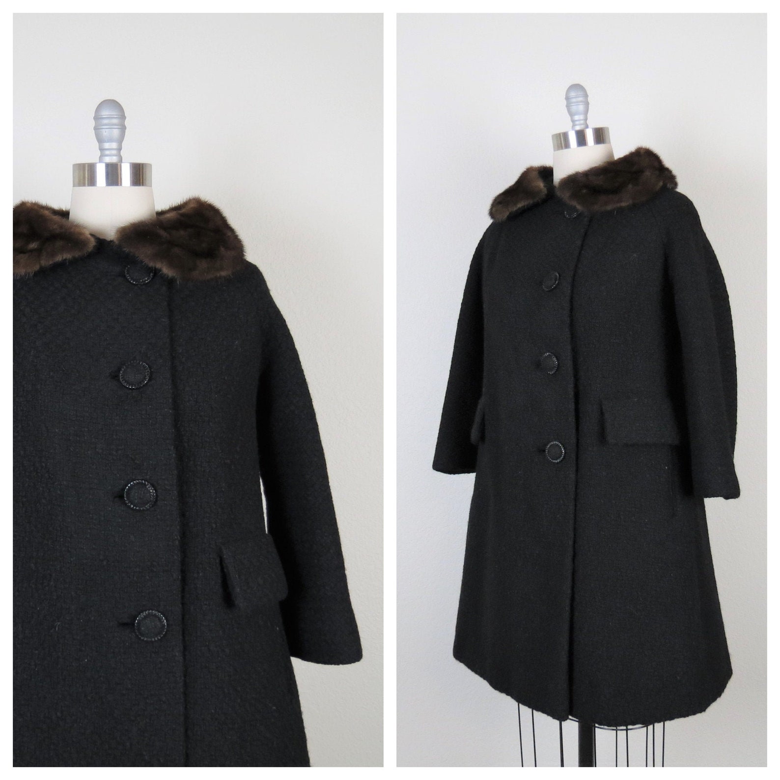 Vintage 1960s women's wool coat with mink collar mod | Etsy