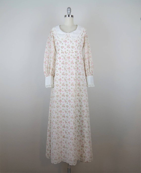 Vintage 1970s maxi length prairie dress, flocked … - image 2