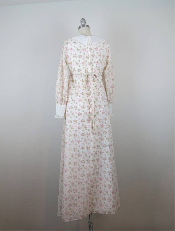 Vintage 1970s maxi length prairie dress, flocked … - image 7