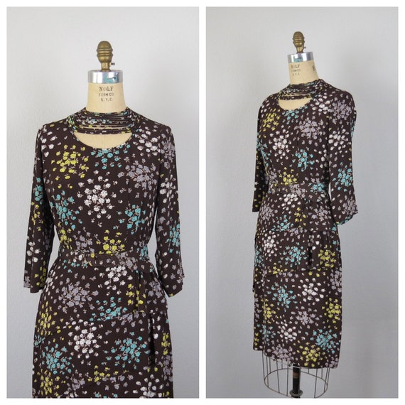 vintage 40s 1940s floral novelty print dress, rayo