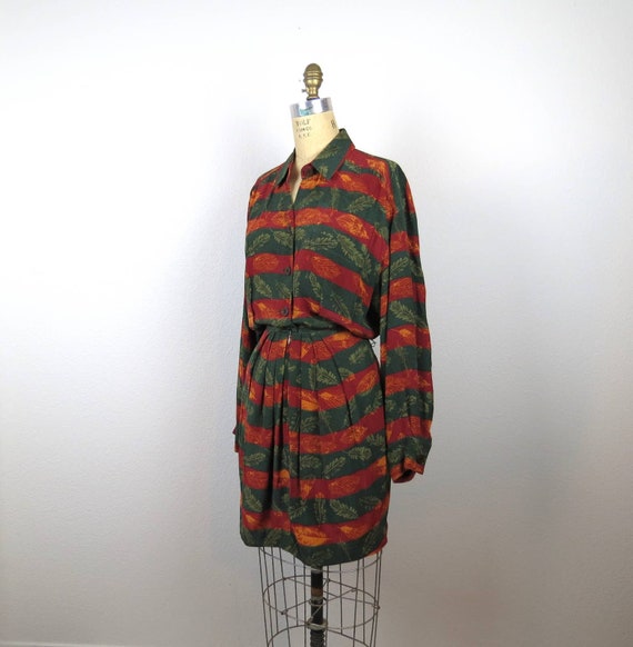 Vintage 1980s silk dress 1990s mini shirt dress s… - image 4