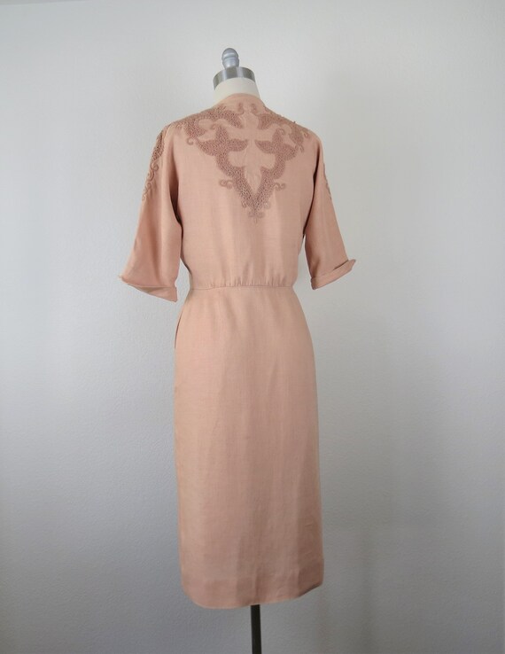 Vintage 1950s dress, embroidered, Moygashel linen… - image 5