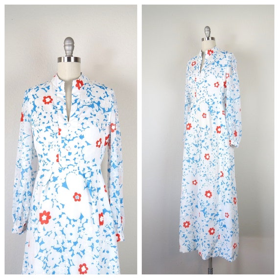 Vintage 1970s flower power floral maxi dress mod … - image 1