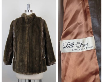 Vintage 1970s Lilli Ann coat faux fur leather bomber jacket mod studio 54