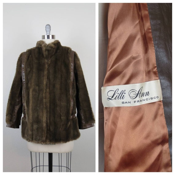 Vintage 1970s Lilli Ann coat faux fur leather bom… - image 1