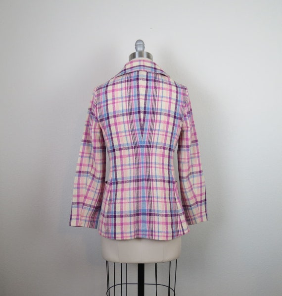 Vintage 1970s wool plaid blazer jacket pastel dag… - image 4