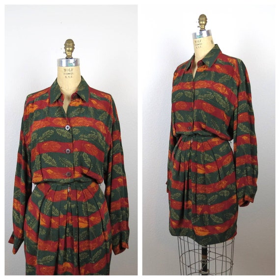 Vintage 1980s silk dress 1990s mini shirt dress s… - image 1