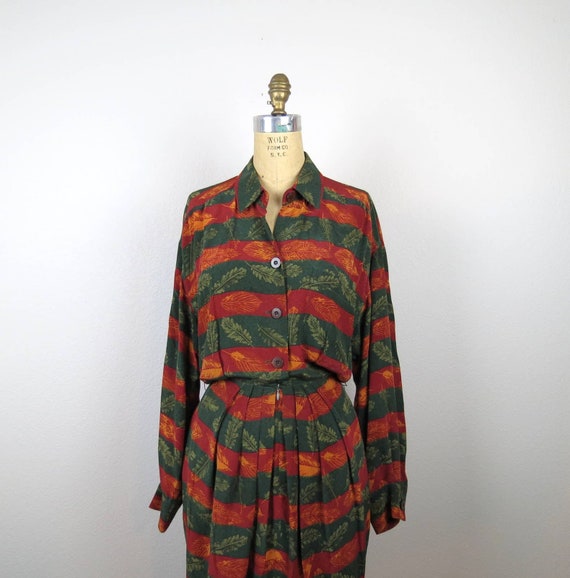 Vintage 1980s silk dress 1990s mini shirt dress s… - image 3