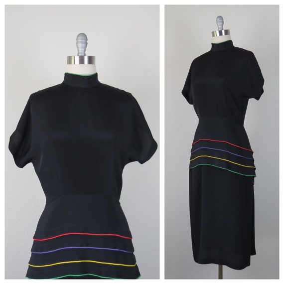 vintage 1980s does 1940s peplum rainbow stripe dre