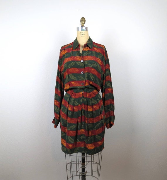 Vintage 1980s silk dress 1990s mini shirt dress s… - image 2