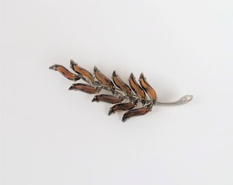 Vintage 1960s Austrian crystal leaf brooch, fall, botanical, figural pin