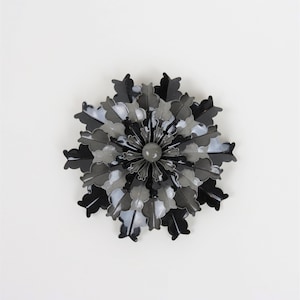 Vintage 1960s large enamel flower brooch gray and black  mod pin