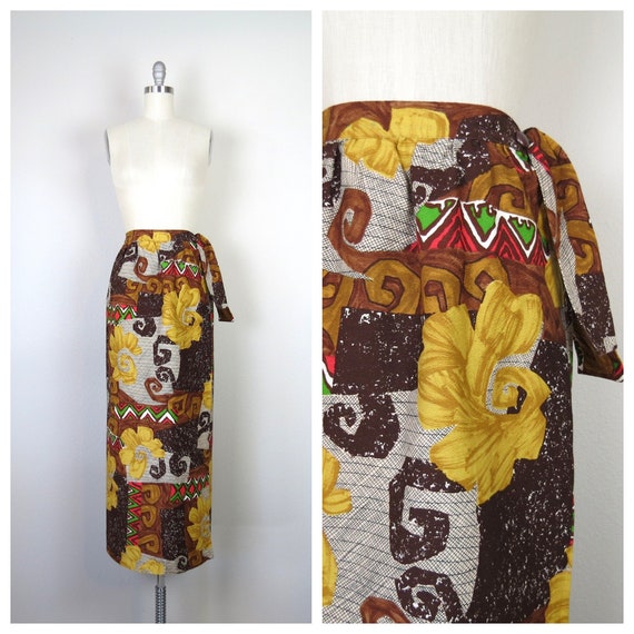 Vintage 1970s Hawaiian Barkcloth maxi skirt cotto… - image 1