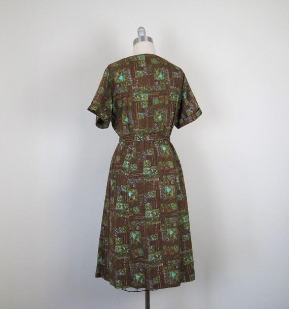 hawaiian print 1X 46 bust 40 waist vintage 1940s 1950s plus size cotton day dress polynesian