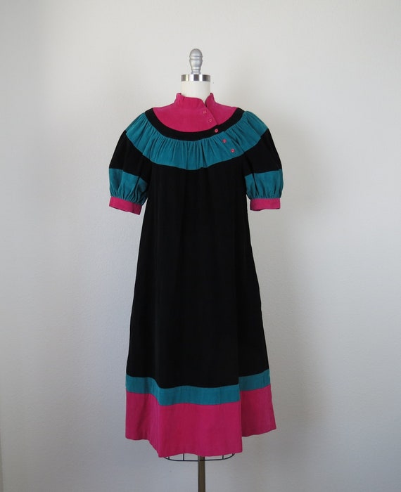 Vintage 1970s dress color block corduroy cotton 1… - image 2
