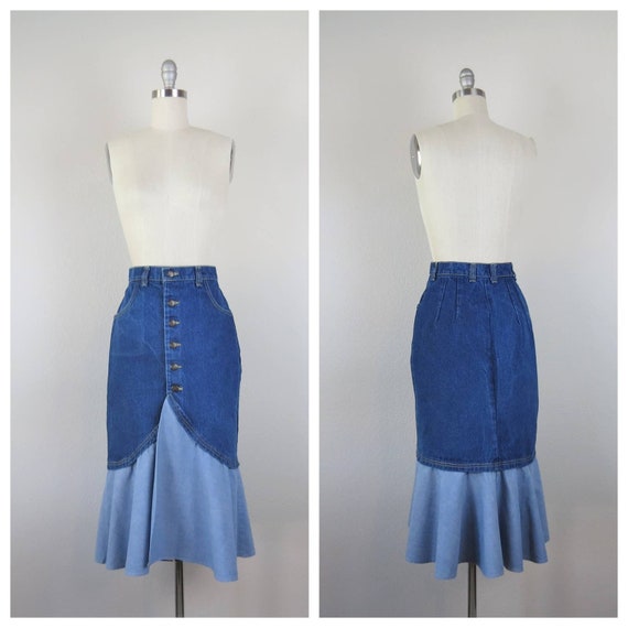 Vintage denim maxi skirt, Frederick's of Hollywoo… - image 1