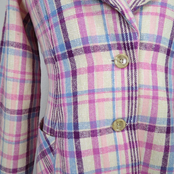 Vintage 1970s wool plaid blazer jacket pastel dag… - image 2