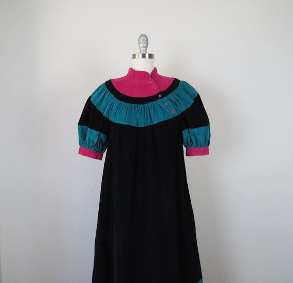 Vintage 1970s dress color block corduroy cotton 1… - image 3