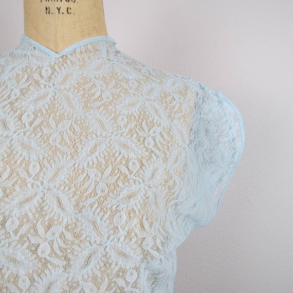 Vintage 1940s sheer lace blouse shell light blue … - image 2