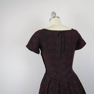Vintage 1950s party dress, fit and flare, embroidered, floral, quilted, formal image 8