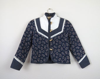 Vintage 1970s Gunne Sax girls' quilted jacket jeunes filles Jessica McClintock calico floral size 12