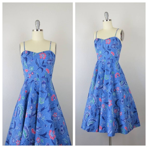 Vintage 1970s cotton floral dress, sundress, bati… - image 1
