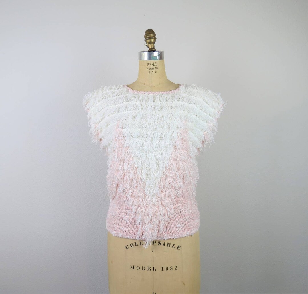 Vintage 1980s Hand Crochet Sweater, Crocheted, Top, Fringe, Pullover ...