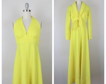 Vintage 1970s halter maxi dress and matching cropped jacket, 2 piece set