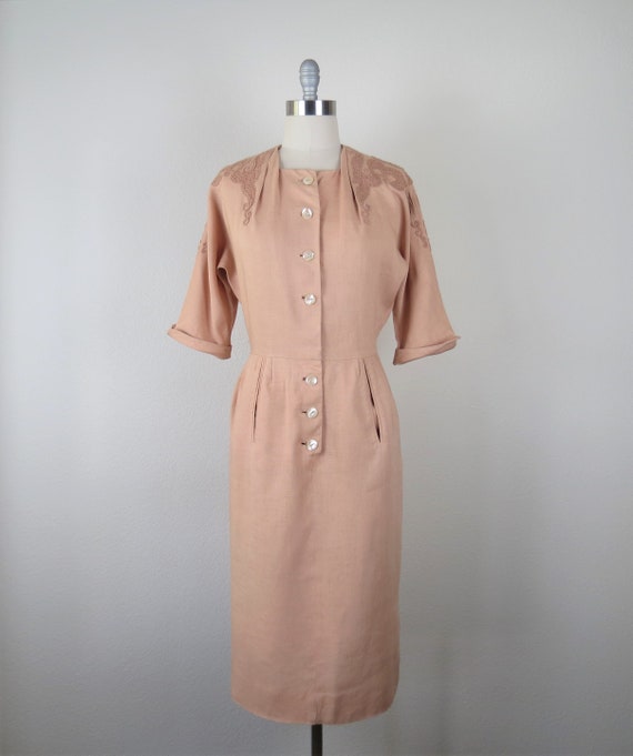 Vintage 1950s dress, embroidered, Moygashel linen… - image 2