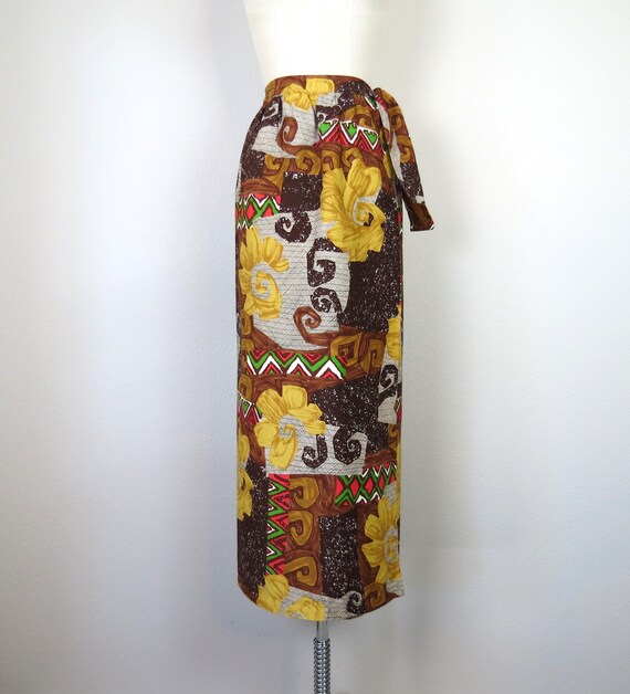 Vintage 1970s Hawaiian Barkcloth maxi skirt cotto… - image 2