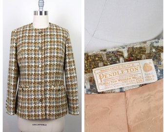 Vintage 1970s Pendleton wool tweed blazer houndstooth jacket