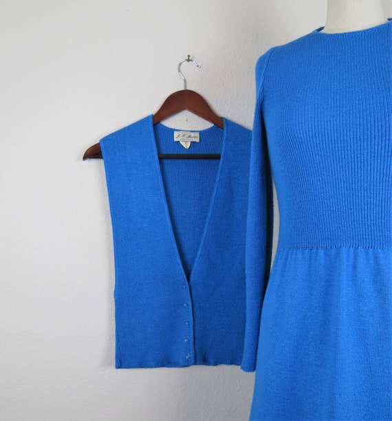 Vintage 1970s knit dress set, 2 piece, vest, mod,… - image 4